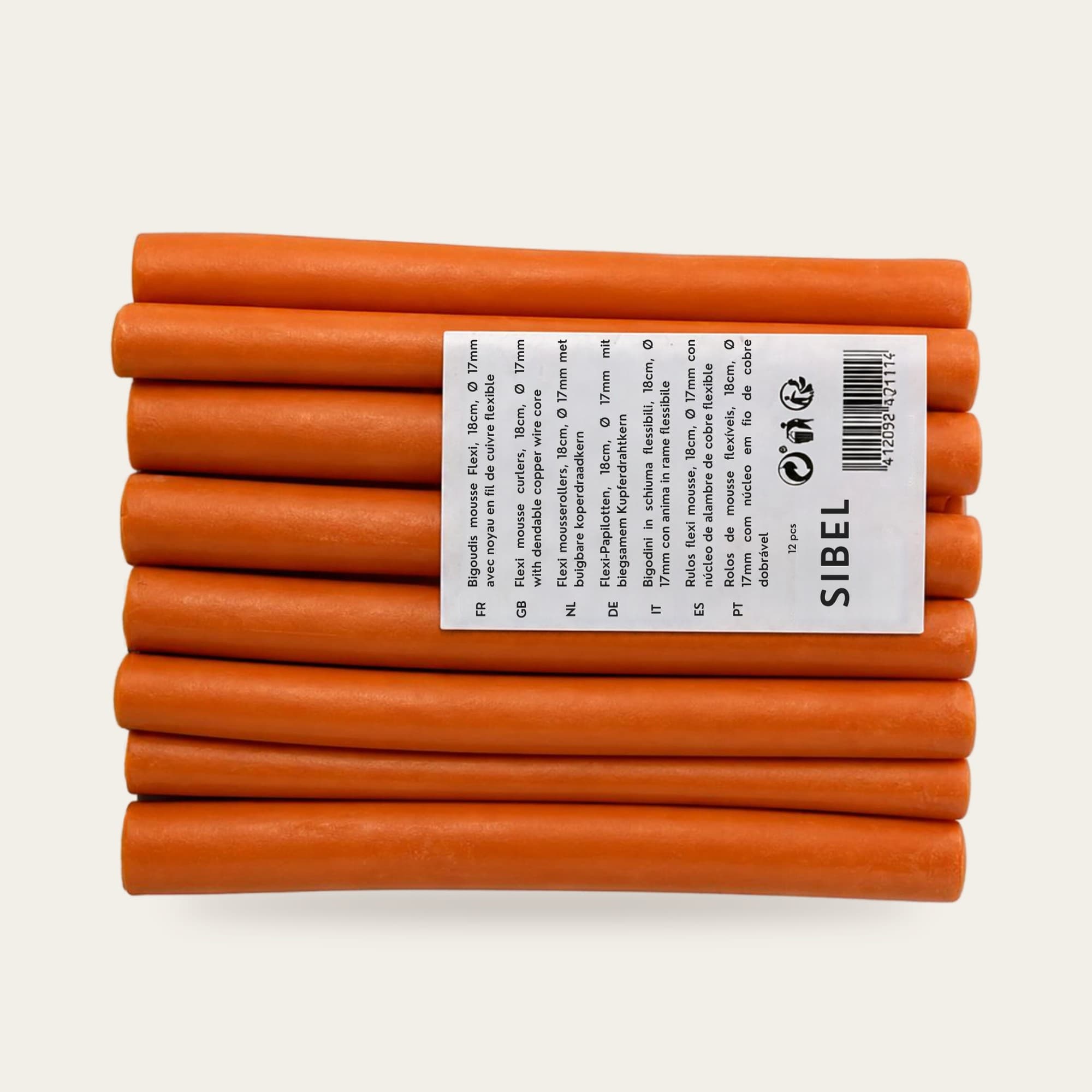 Sibel 12 Bigoudis Mousse Orange Diam 16mm