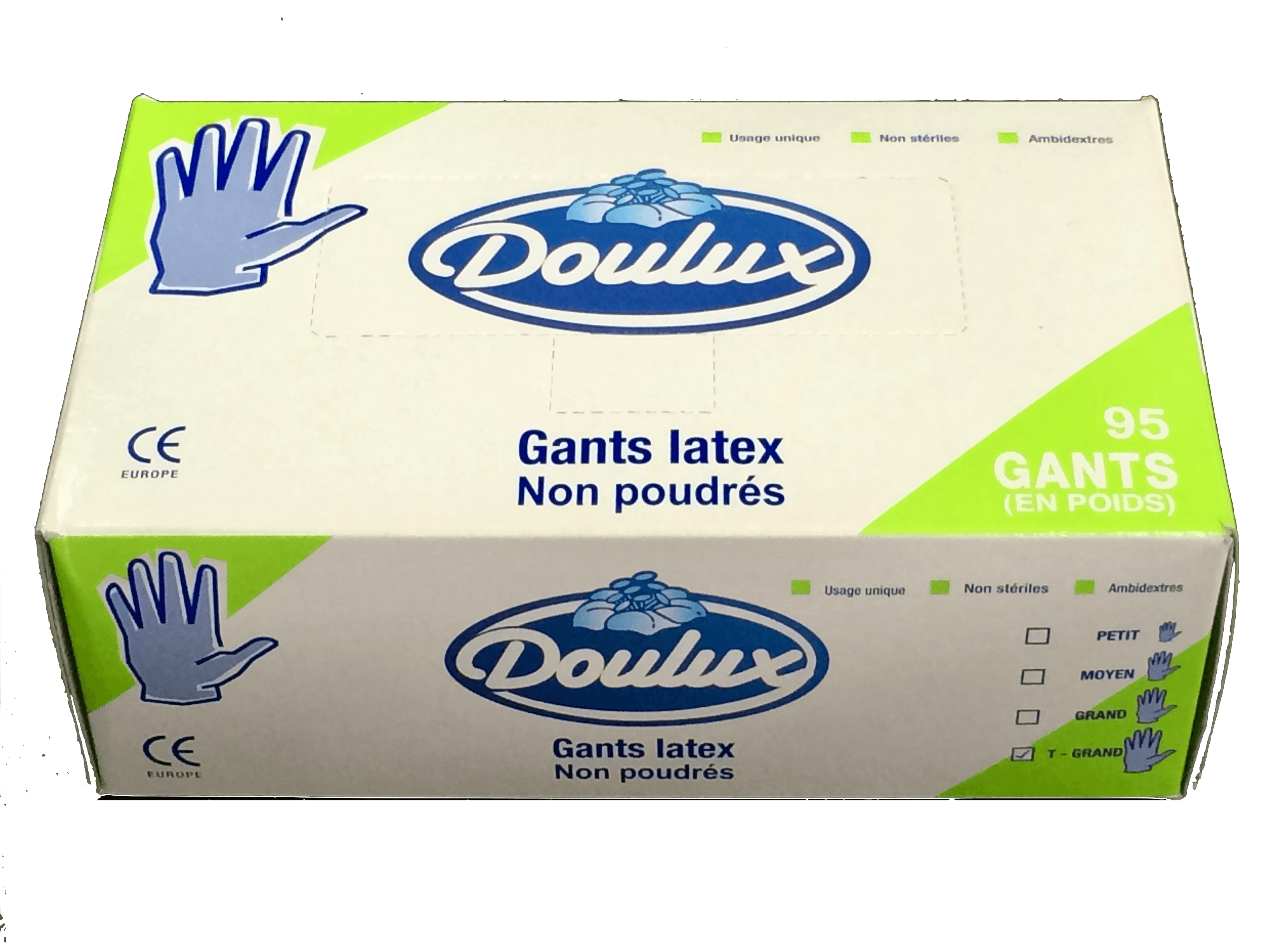 Boite De 95 Gants Latex Taille XL Non Poudres Boite Verte